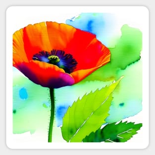 Colorful Digital Watercolor of Red Poppies (MD23Mrl012) Sticker